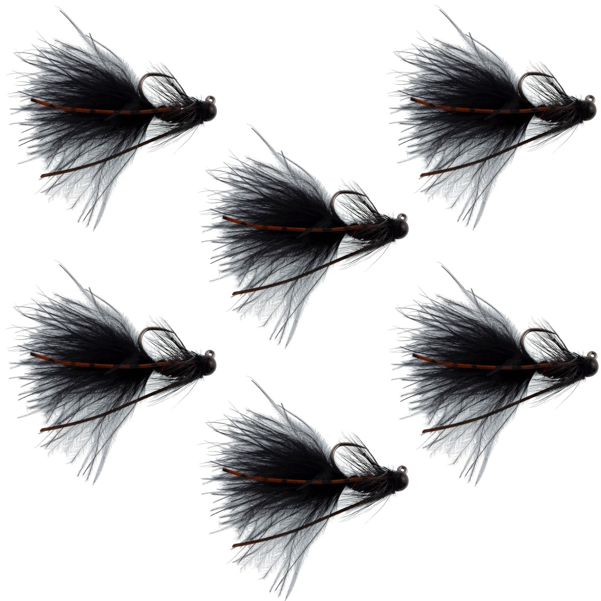 Tungsten Bead Tactical Black Mini Bugger Czech Nymph Euro Nymphing Fly - 6 Flies Size 8 - Hazy Fly Fishing