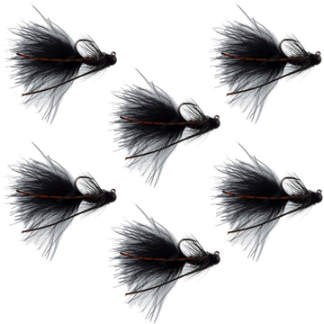 Tungsten Bead Tactical Black Mini Bugger Czech Nymph Euro Nymphing Fly - 6 Flies Size 8 - Hazy Fly Fishing