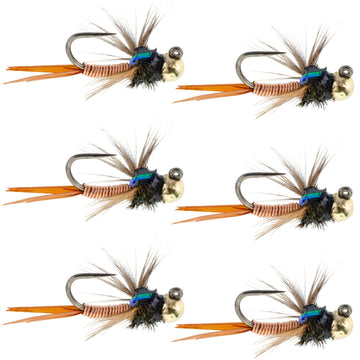 Tungsten Bead Tactical Jig Copper John Czech Nymph Euro Nymphing Fly - 6 Flies Size 12 - Hazy Fly Fishing