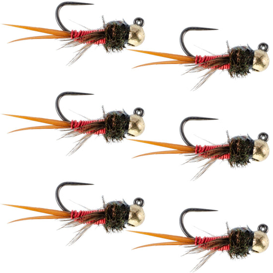 Tungsten Bead Tactical Jig Copper John Red Czech Nymph Euro Nymphing Fly - 6 Flies Size 16 - Hazy Fly Fishing
