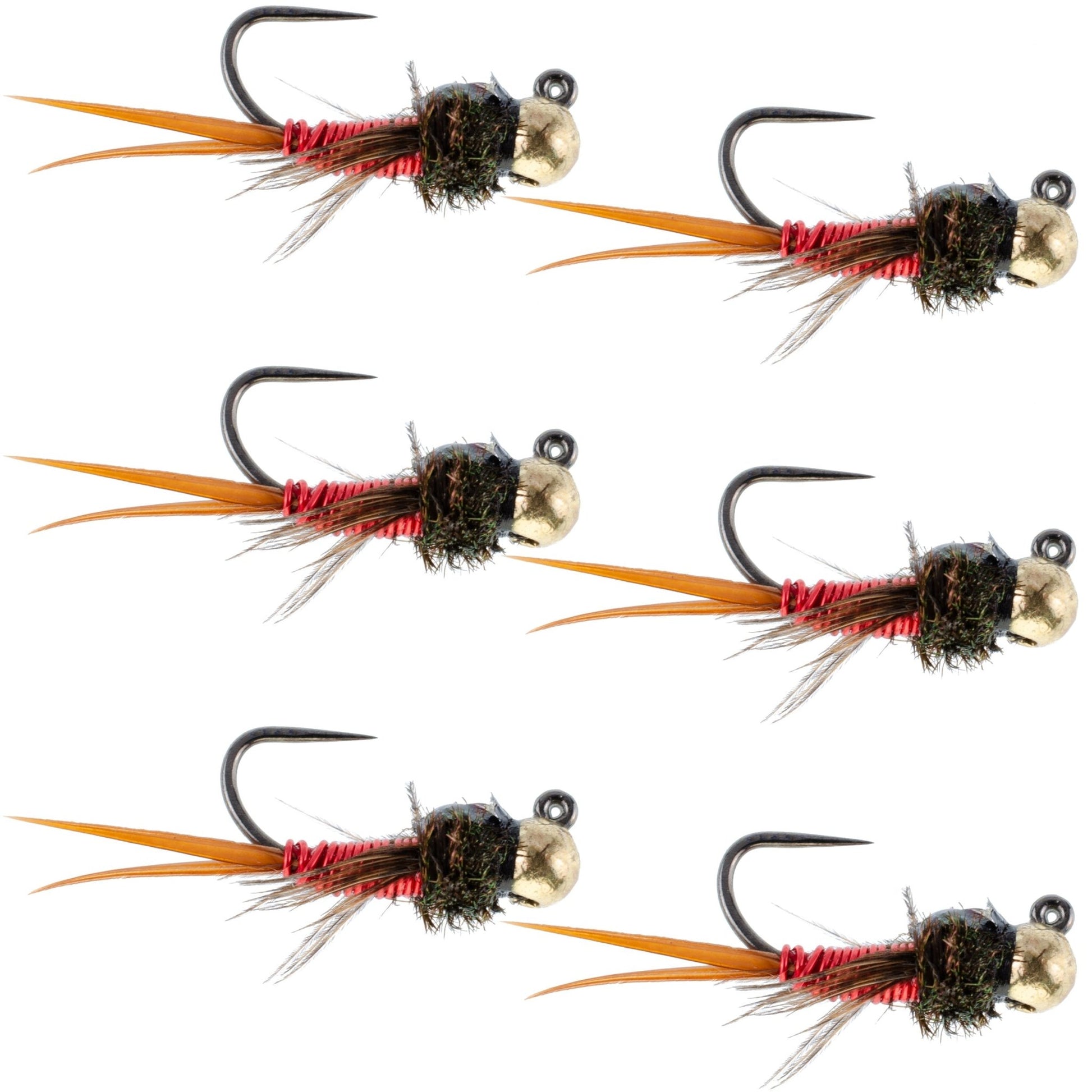 Tungsten Bead Tactical Jig Copper John Red Czech Nymph Euro Nymphing Fly - 6 Flies Size 16 - Hazy Fly Fishing
