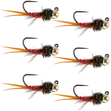 Tungsten Bead Tactical Jig Copper John Red Czech Nymph Euro Nymphing Fly - 6 Flies Size 16 - Hazy Fly Fishing