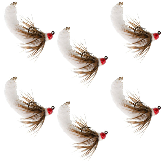 Tungsten Bead White Mop Fly Tactical Jig Czech Euro Nymph Barbless Fly - 6 Flies Size 14 - Hazy Fly Fishing