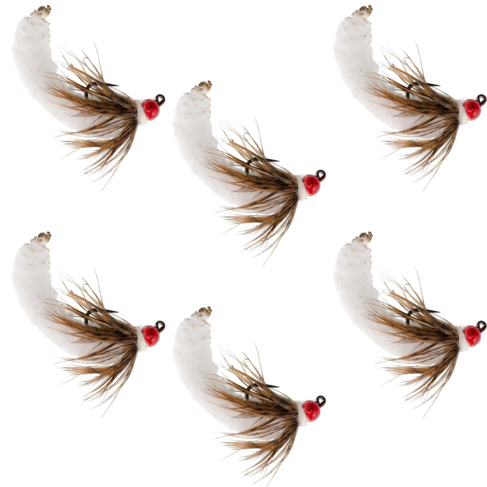 Tungsten Bead White Mop Fly Tactical Jig Czech Euro Nymph Barbless Fly - 6 Flies Size 14 - Hazy Fly Fishing