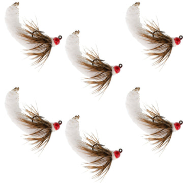 Tungsten Bead White Mop Fly Tactical Jig Czech Euro Nymph Barbless Fly - 6 Flies Size 14 - Hazy Fly Fishing