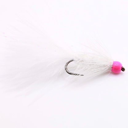 White Crystal Bugger Pink Head - Hazy Fly Fishing