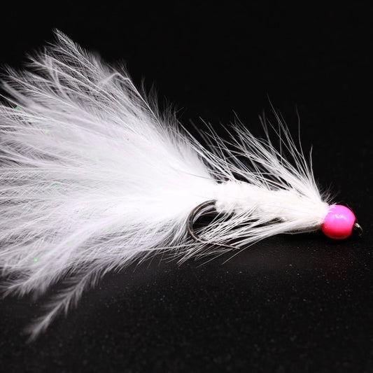 White Crystal Bugger Pink Head - Hazy Fly Fishing