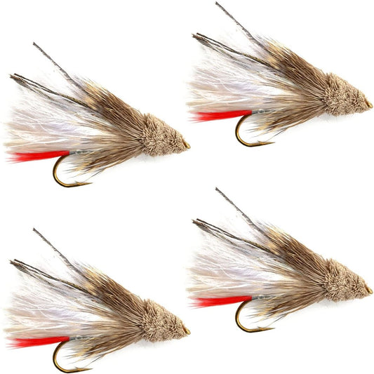 White Marabou Muddler Minnow Streamer Flies - 4 Fly Fishing Flies - Hook Size 8 - Hazy Fly Fishing
