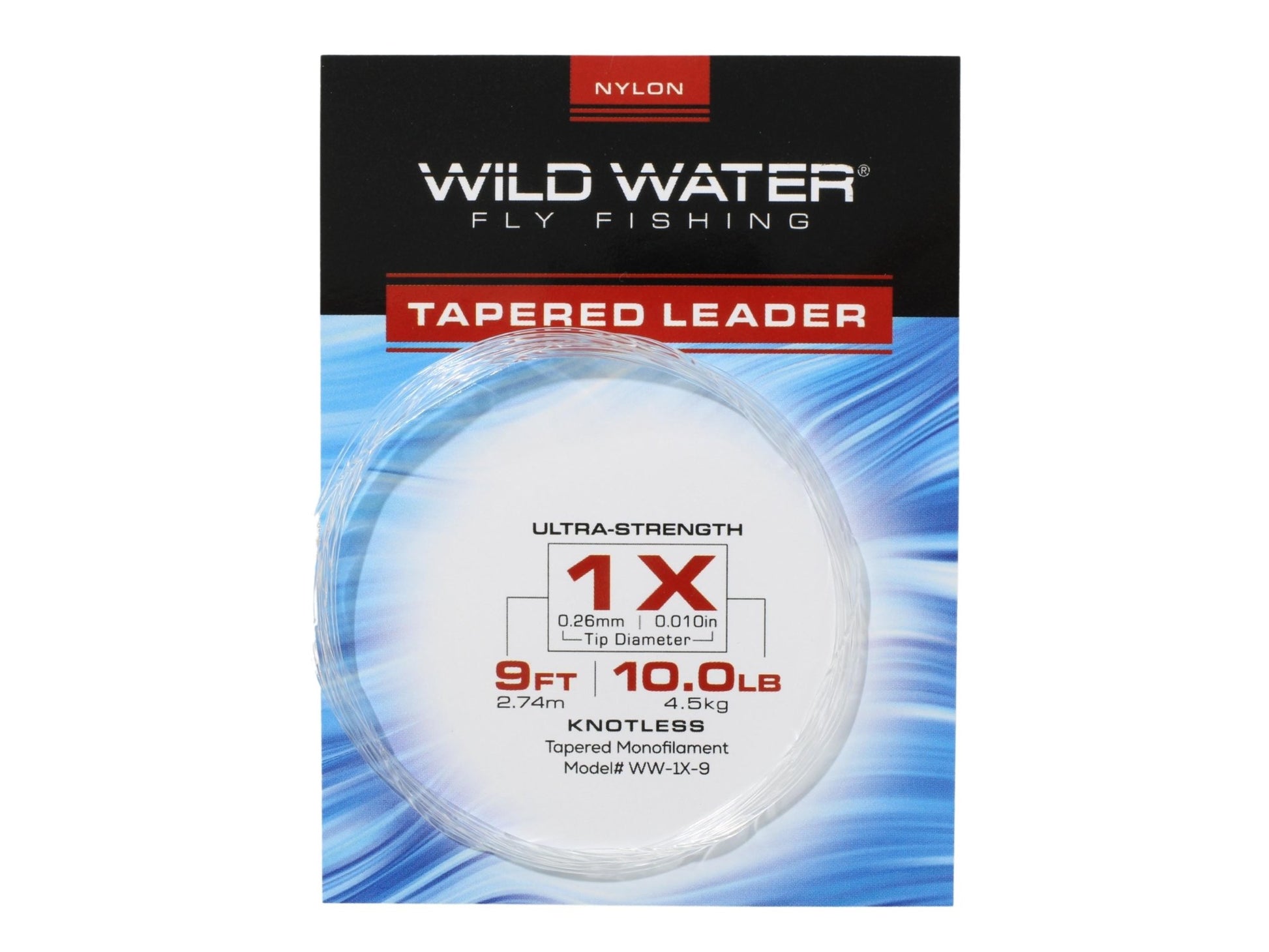 Wild Water Fly Fishing 9' Tapered Nylon Monofilament Leader 1X, 6 Pack - Hazy Fly Fishing