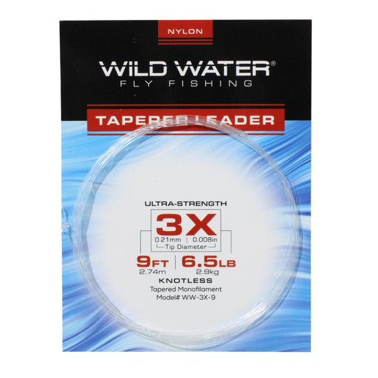 Wild Water Fly Fishing 9' Tapered Nylon Monofilament Leader 3X, 6 Pack - Hazy Fly Fishing
