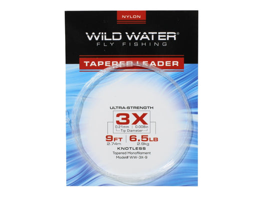 Wild Water Fly Fishing 9' Tapered Nylon Monofilament Leader 3X, 6 Pack - Hazy Fly Fishing