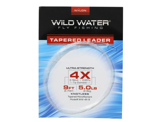 Wild Water Fly Fishing 9' Tapered Nylon Monofilament Leader 4X, 6 Pack - Hazy Fly Fishing