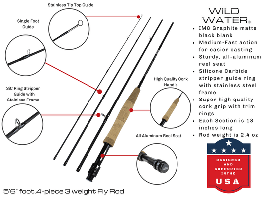Wild Water Fly Fishing Combo with CNC Fly Reel, 5 ft 6 in 3 wt Rod - Hazy Fly Fishing