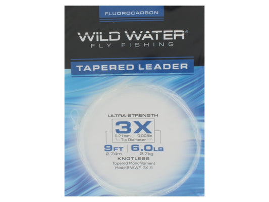 Wild Water Fly Fishing Fluorocarbon Leader 3X, 9', 3 Pack - Hazy Fly Fishing