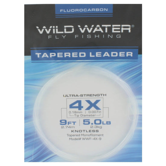 Wild Water Fly Fishing Fluorocarbon Leader 4X, 9', 3 Pack - Hazy Fly Fishing