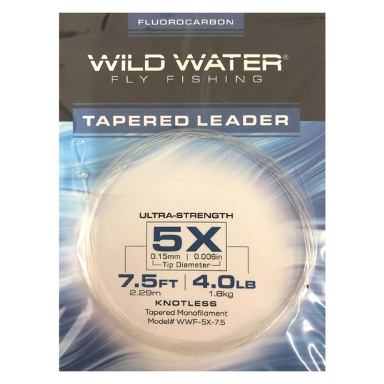 Wild Water Fly Fishing Fluorocarbon Leader 5X, 7.5', 3 Pack - Hazy Fly Fishing