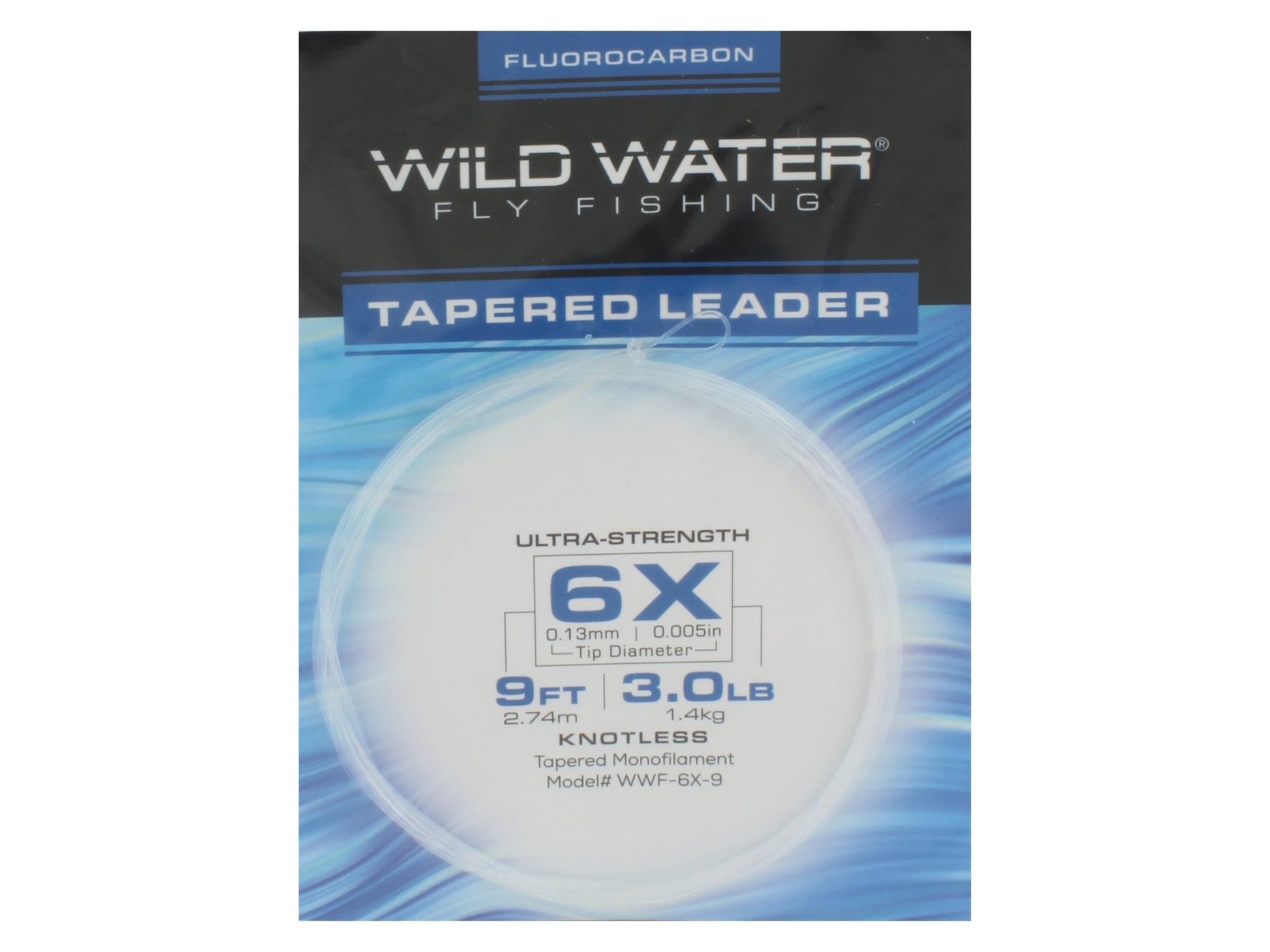 Wild Water Fly Fishing Fluorocarbon Leader 6X, 9', 3 Pack - Hazy Fly Fishing