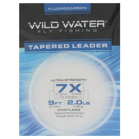 Wild Water Fly Fishing Fluorocarbon Leader 7X, 9', 3 Pack - Hazy Fly Fishing
