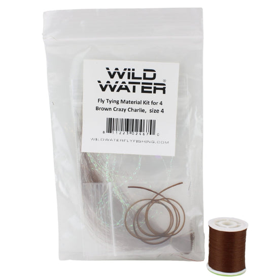 Wild Water Fly Fishing Fly Tying Material Kit, Brown Crazy Charlie - Hazy Fly Fishing