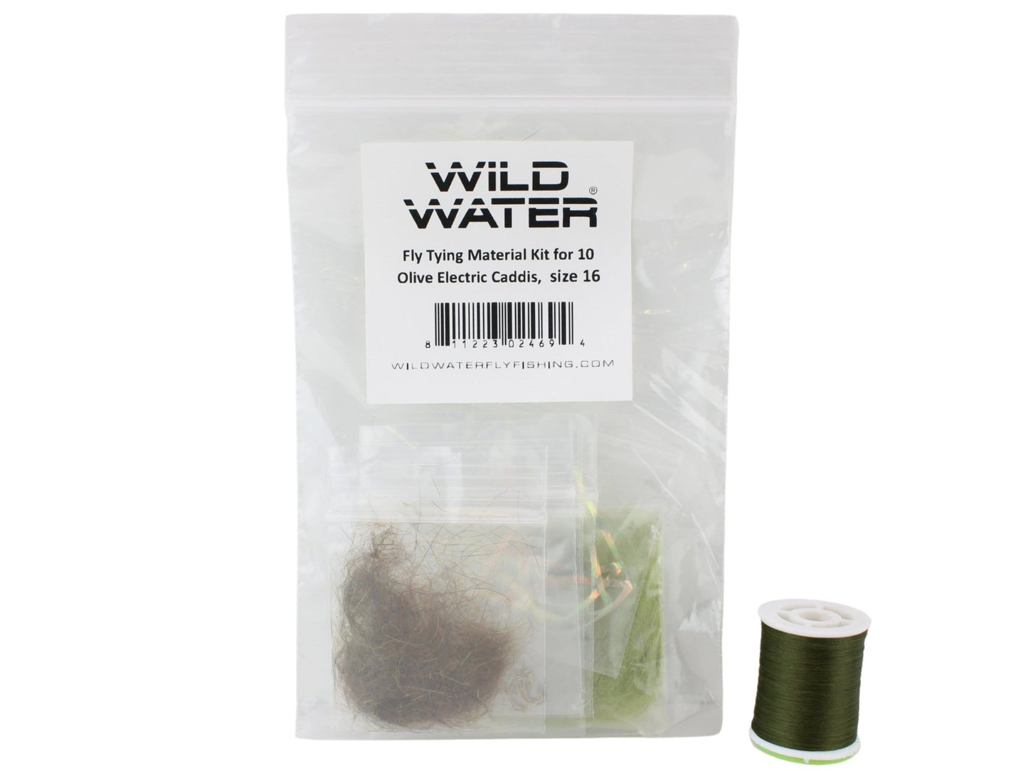 Wild Water Fly Fishing Fly Tying Material Kit, Olive Electric Caddis - Hazy Fly Fishing