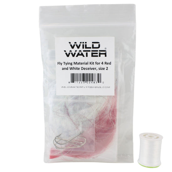 Wild Water Fly Fishing Fly Tying Material Kit, Red and White Deceiver - Hazy Fly Fishing