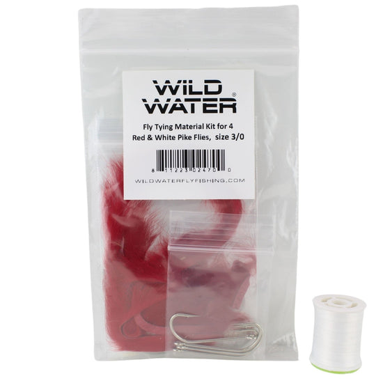 Wild Water Fly Fishing Fly Tying Material Kit, Red and White Pike - Hazy Fly Fishing
