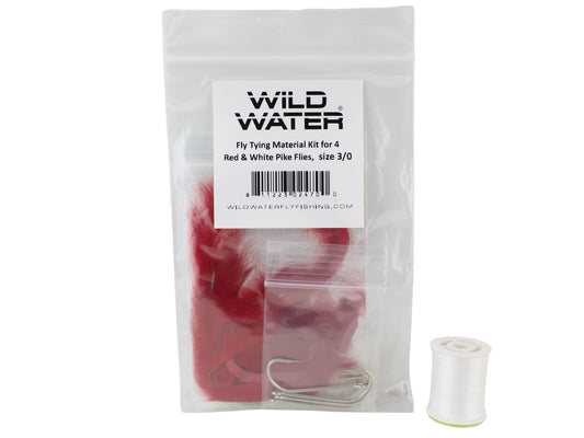 Wild Water Fly Fishing Fly Tying Material Kit, Red and White Pike - Hazy Fly Fishing