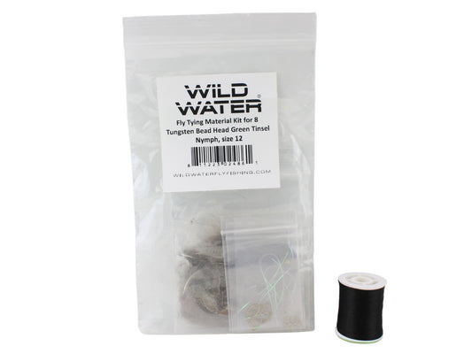 Wild Water Fly Fishing Fly Tying Material Kit, Tungsten Bead Head Green Tinsel Nymph - Hazy Fly Fishing