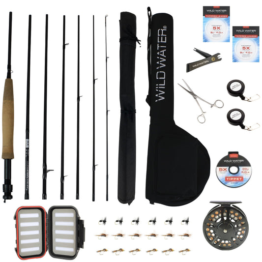 Wild Water Fly Fishing Kit with CNC Fly Reel - 9 ft 5 wt 7 - piece Rod - Hazy Fly Fishing