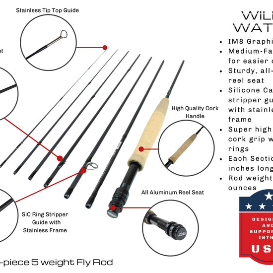 Wild Water Fly Fishing Kit with CNC Fly Reel - 9 ft 5 wt 7 - piece Rod - Hazy Fly Fishing