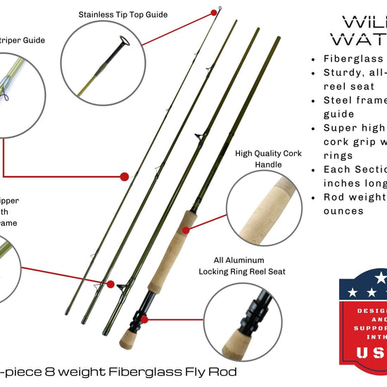 Wild Water Fly Fishing Kit with Fiberglass Rod 9 ft, 4 - Piece, 8 wt Rod - Hazy Fly Fishing