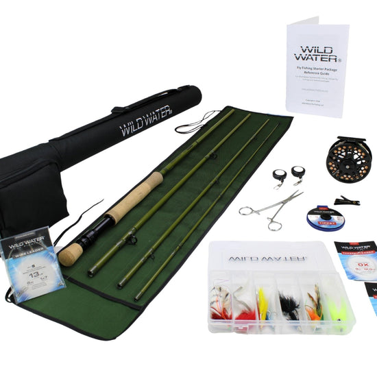 Wild Water Fly Fishing Kit with Fiberglass Rod 9 ft, 4 - Piece, 8 wt Rod - Hazy Fly Fishing