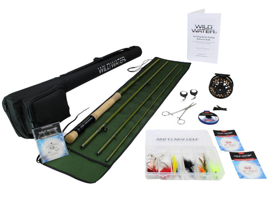 Wild Water Fly Fishing Kit with Fiberglass Rod 9 ft, 4 - Piece, 8 wt Rod - Hazy Fly Fishing