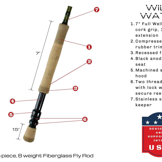 Wild Water Fly Fishing Kit with Fiberglass Rod 9 ft, 4 - Piece, 8 wt Rod - Hazy Fly Fishing