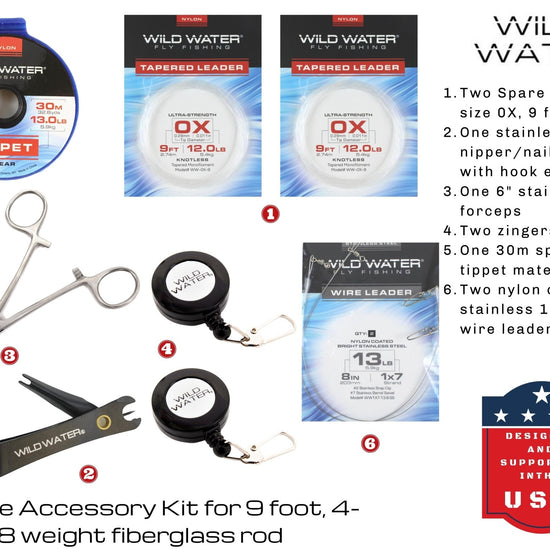 Wild Water Fly Fishing Kit with Fiberglass Rod 9 ft, 4 - Piece, 8 wt Rod - Hazy Fly Fishing