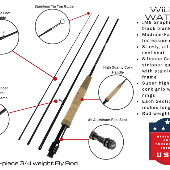 Wild Water Standard Fly Fishing Combo, 7 ft 3/4 wt Rod - Hazy Fly Fishing