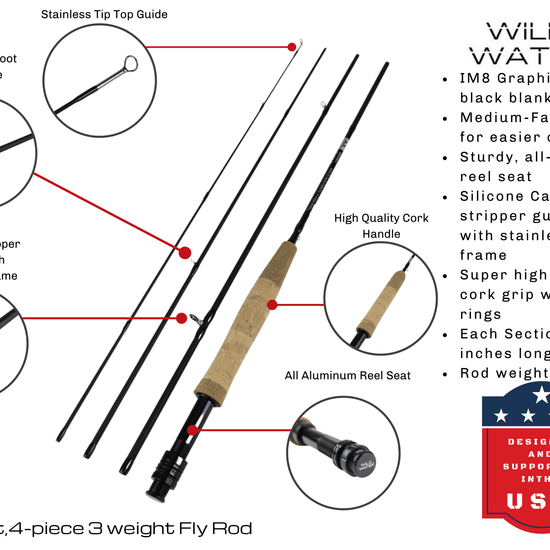 Wild Water Standard Fly Fishing Kit, 5 ft 6 in 3 wt Rod - Hazy Fly Fishing