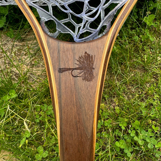 XL 18"x14" - Adams Dry Fly Engraved - Natural Fly Fishing Traditional Landing Net - Handcrafted & Made in USA - Hazy Fly Fishing