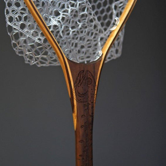 XL 18"x14" - Rainbow Trout Engraved - Natural Fly Fishing Traditional Landing Net - Handcrafted & Made in USA - Hazy Fly Fishing