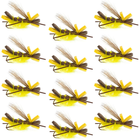 Yellow Godzilla Hopper - Foam Grasshopper or Adult Salmonfly Fly Pattern - 1 Dozen Flies Hook Size 10 - Hazy Fly Fishing